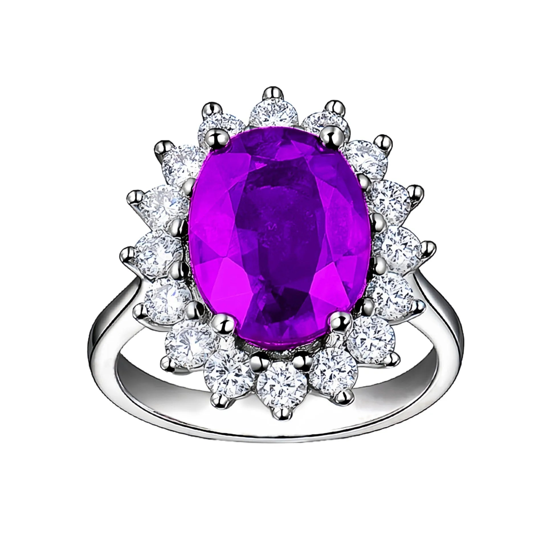 Adjustable opening rhinestone ring in platinum colour with geometric design on white background