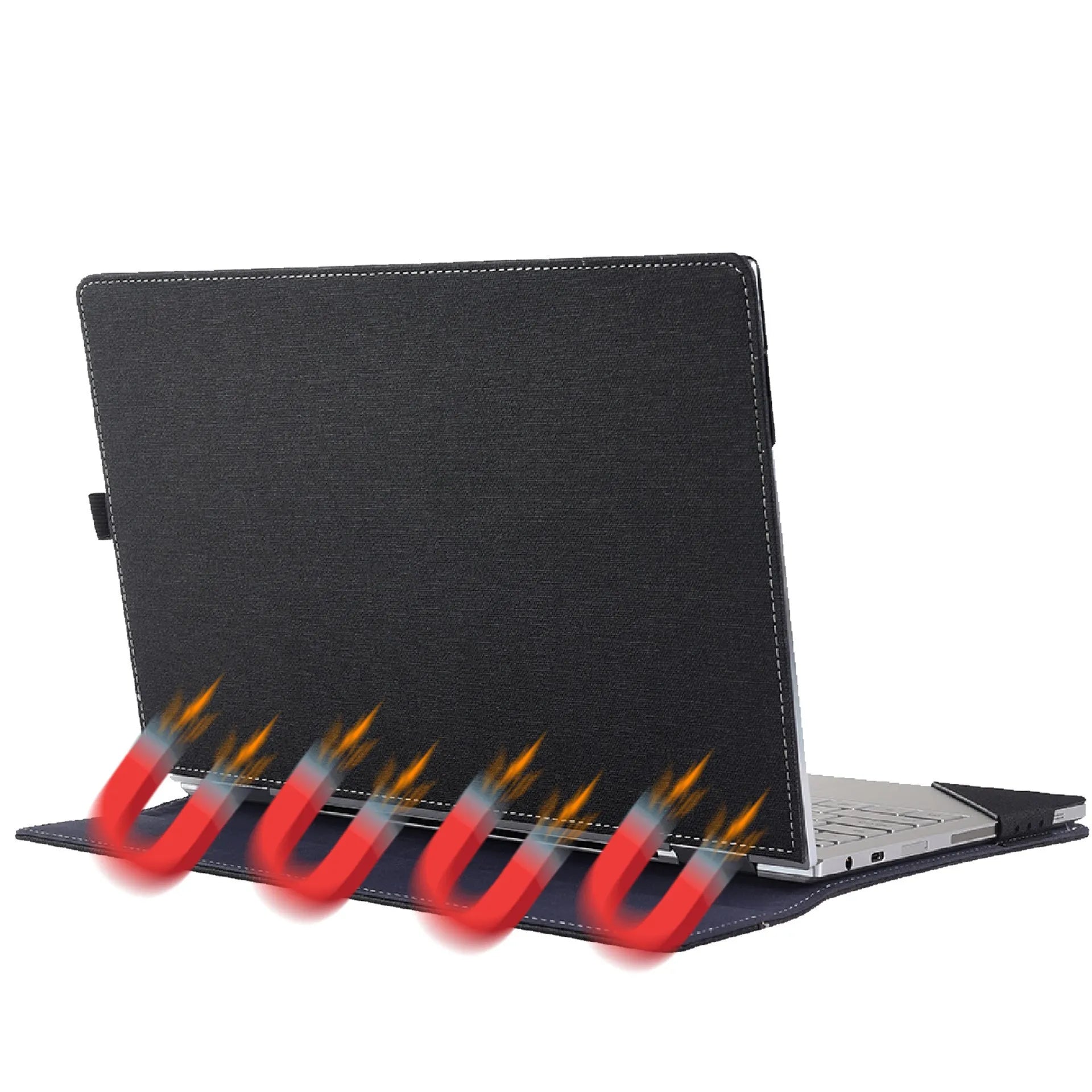 Black imitation leather laptop protective sleeve for Microsoft Laptop6 13.5 and 15 inch models, showing Chinese-style design.