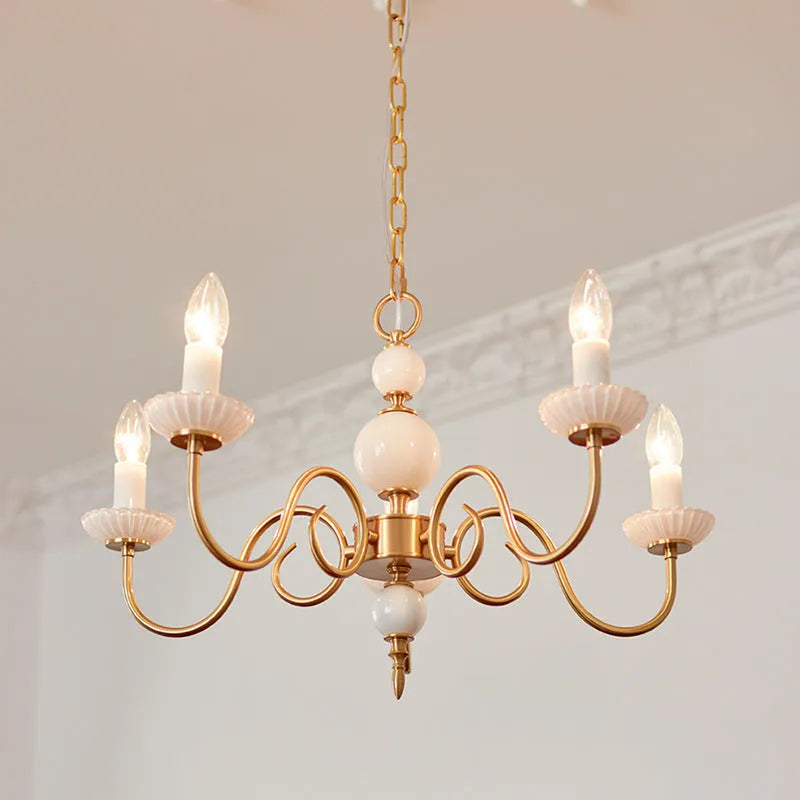 Retro French vintage milk glass copper 3-light chandelier 45cm diameter for bedroom dining room