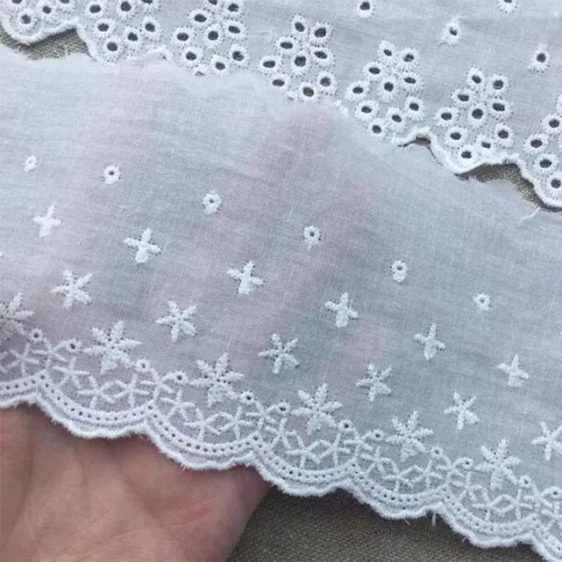 Cotton embroidered lace trim tape showing four width options for clothing DIY projects