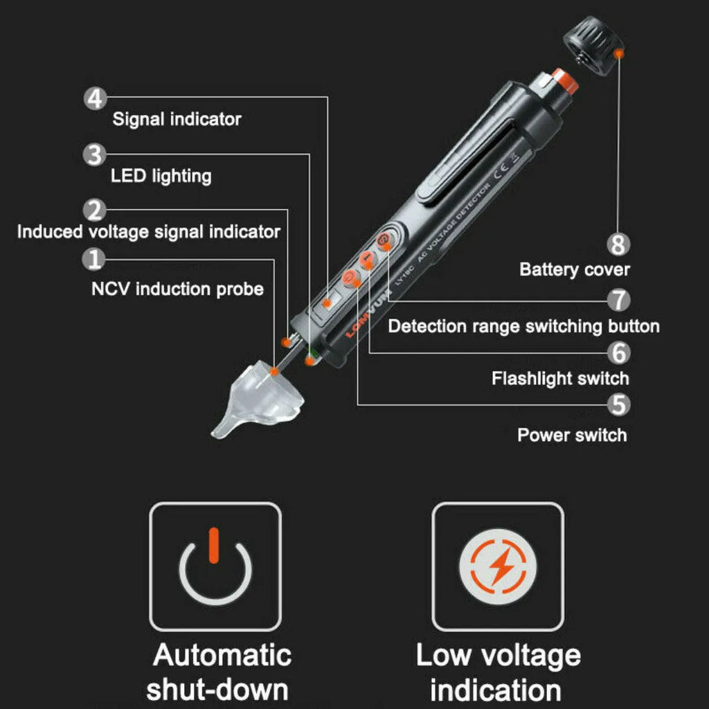 Intelligent multi-function line detection induction test pencil in black or AC 10 colour