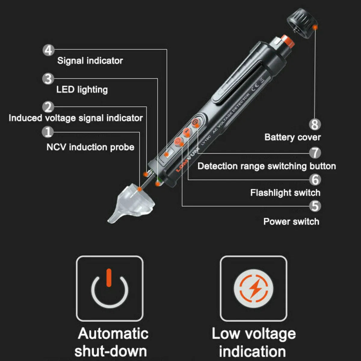 Intelligent multi-function line detection induction test pencil in black or AC 10 colour