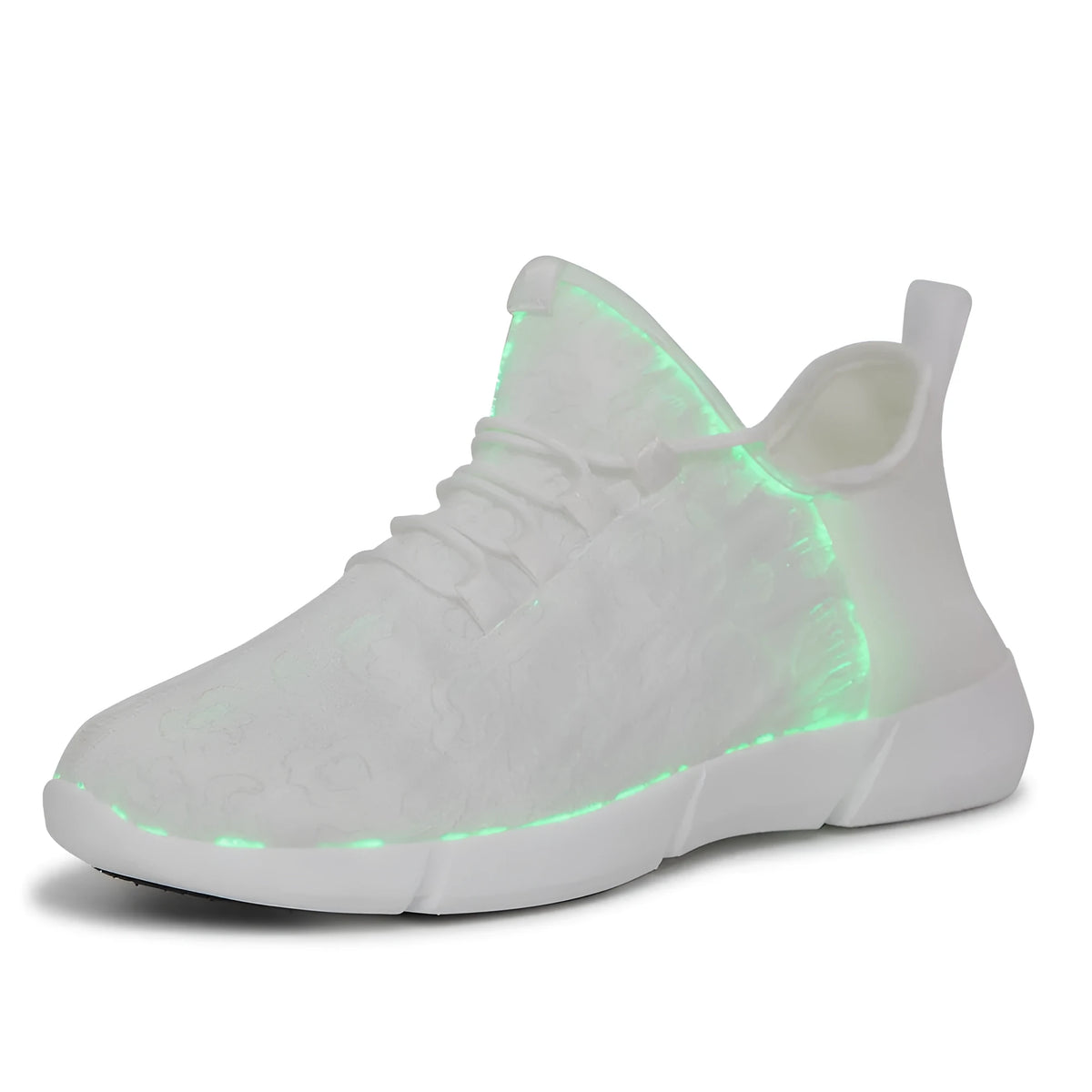 Unisex LED luminous leisure loafers with flying woven upper, EVA sole, shallow mouth, sizes 26-46, white black pink