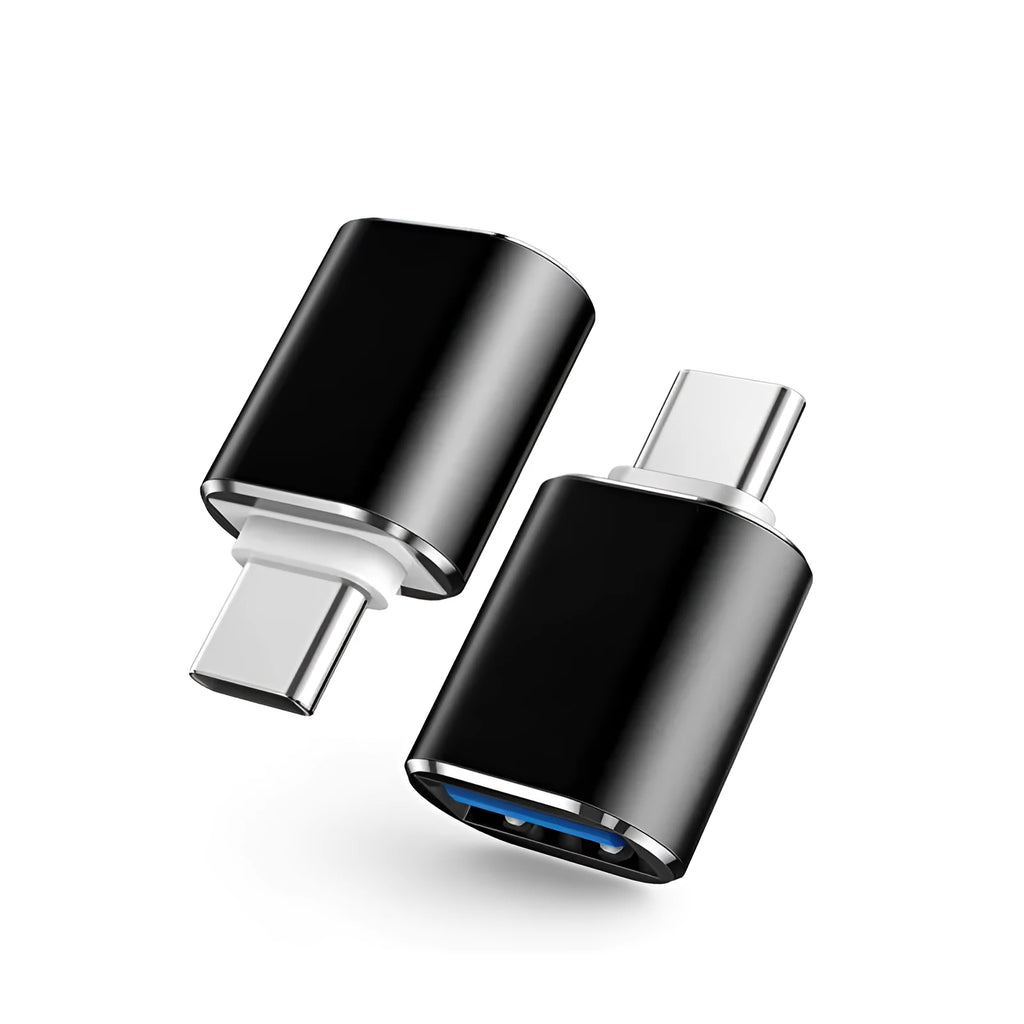 Type-C USB OTG adapter for smartphones and tablets in black, silver, and gold colour options