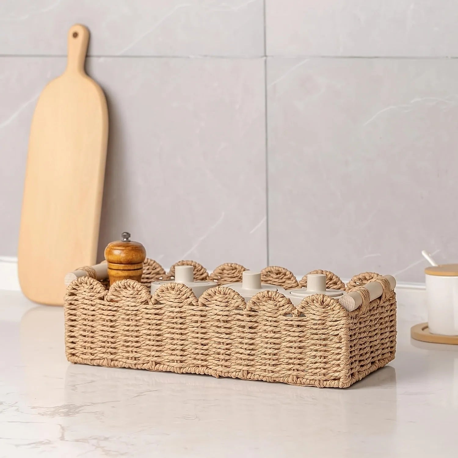 Paper woven rectangular storage basket in modern simple style for desktop organisation