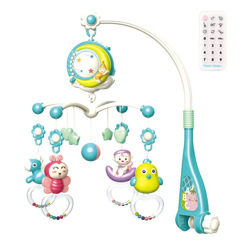 Baby crib mobile with music box, star projection, and remote control for newborn sleep