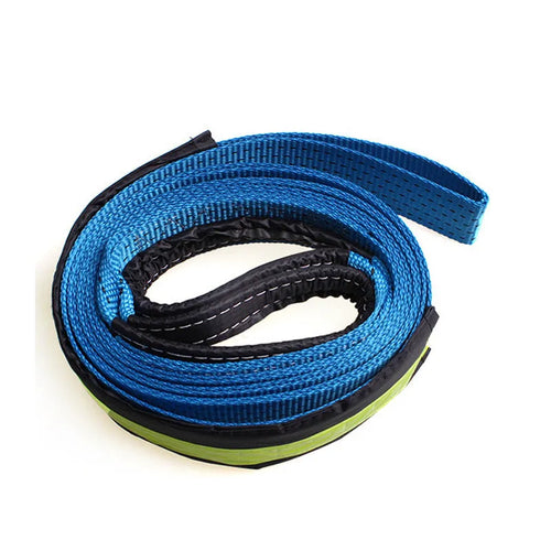 Blue 5-metre 8-ton polyester tow rope with hook fixings on both ends for car towing and rescue