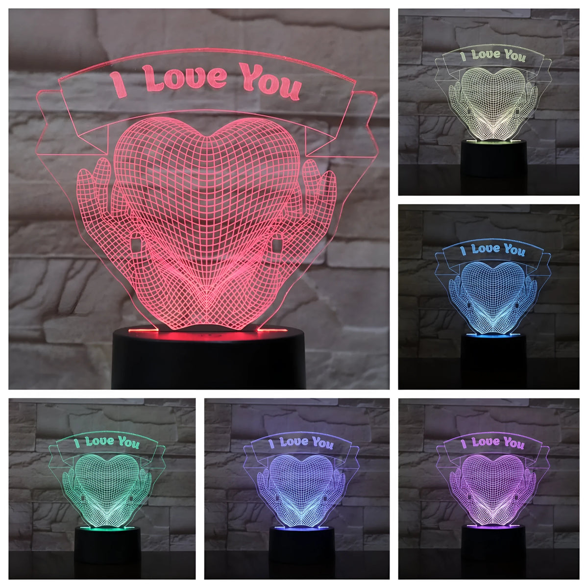 3D night light with hands holding love design, 7 colour LED, acrylic board, remote control