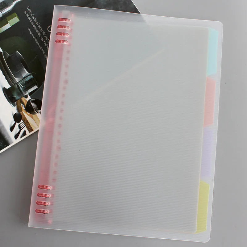 B5 loose-leaf notebook with PP plastic shell showing 40 pages of refill paper in binder binding