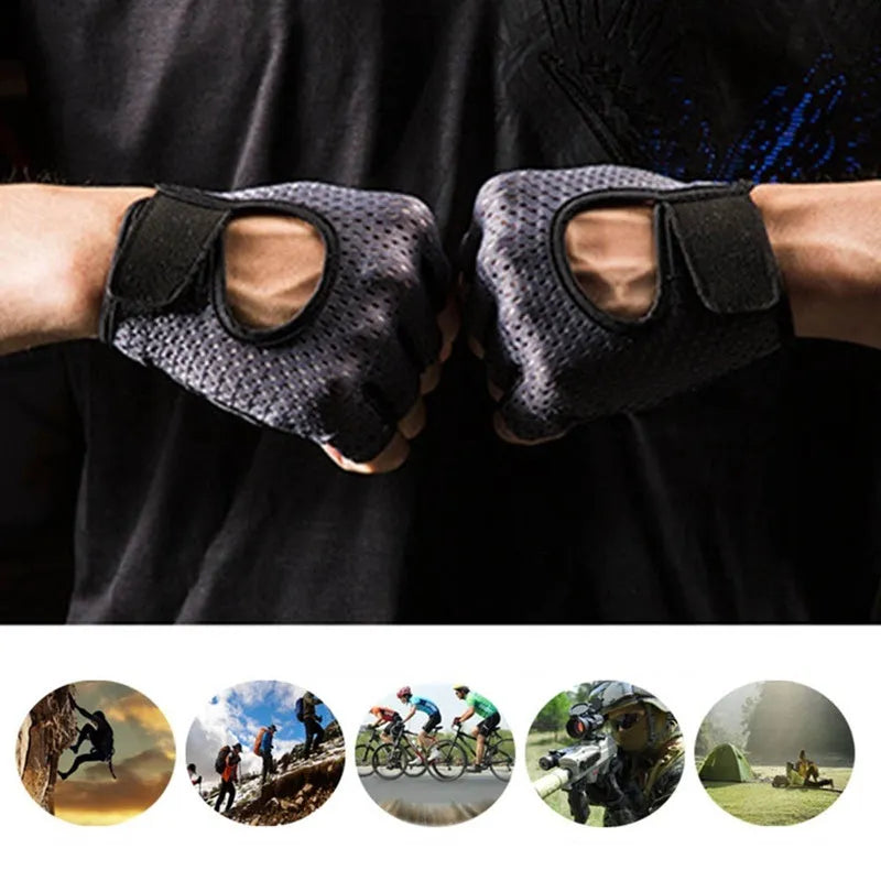 Half finger sports fitness gloves with non-slip silicone palm in Black colour for riding and gym use