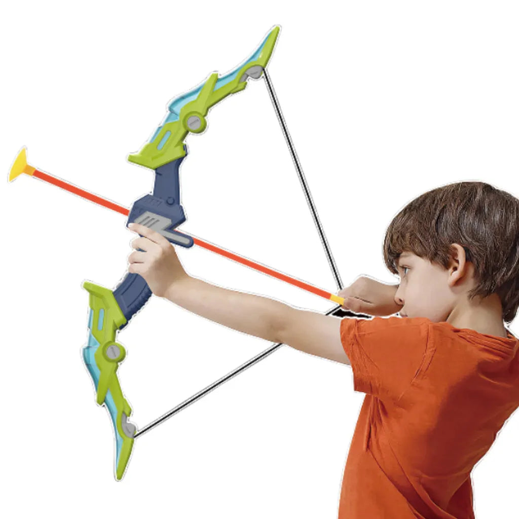 Children's bow and arrow set with detachable bow, target tube and light-up arrows in green or pink, ABS outdoor toy for ages 7-14