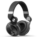 Bluetooth wireless headset with head-mounted bilateral stereo design in black, white, blue, and red colour options