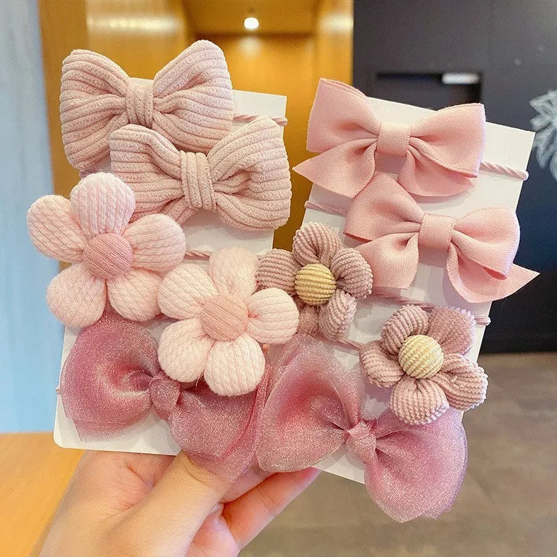 Fabric hair bow set for children with bow flower pattern in multiple colours