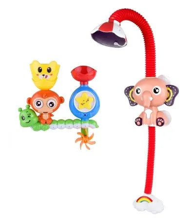 Elephant shower baby bath toy set in blue and pink colours, battery operated with plastic construction