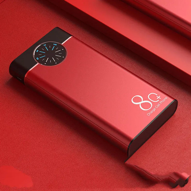 Black 20000mAh fast charging power bank with alloy shell and LED light