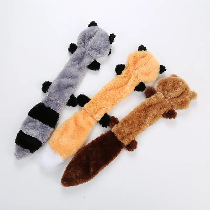 46 cm long plush dog toy with squeaker in brown carrot grey or yellow colours
