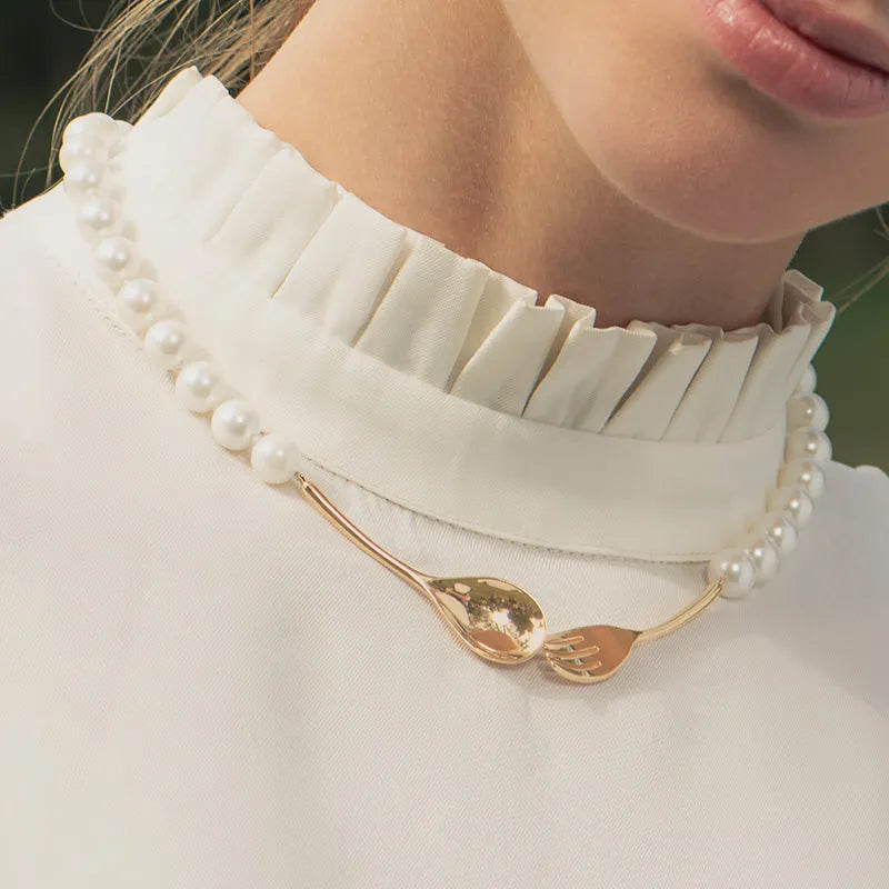 Vintage golden pearl necklace with 925 silver chain and shell beads, adjustable 370mm length plus 20mm extensions