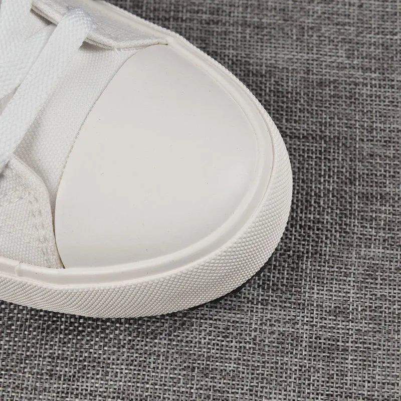 Velcro student canvas shoes high top round toe flat heel vulcanised rubber sole in black and white