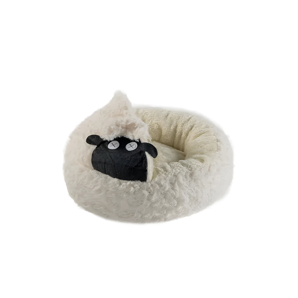 Lamb shape cave cat bed, winter warm enclosed semi-enclosed round bed, sizes S 45x45x13cm and M 53x53x13cm