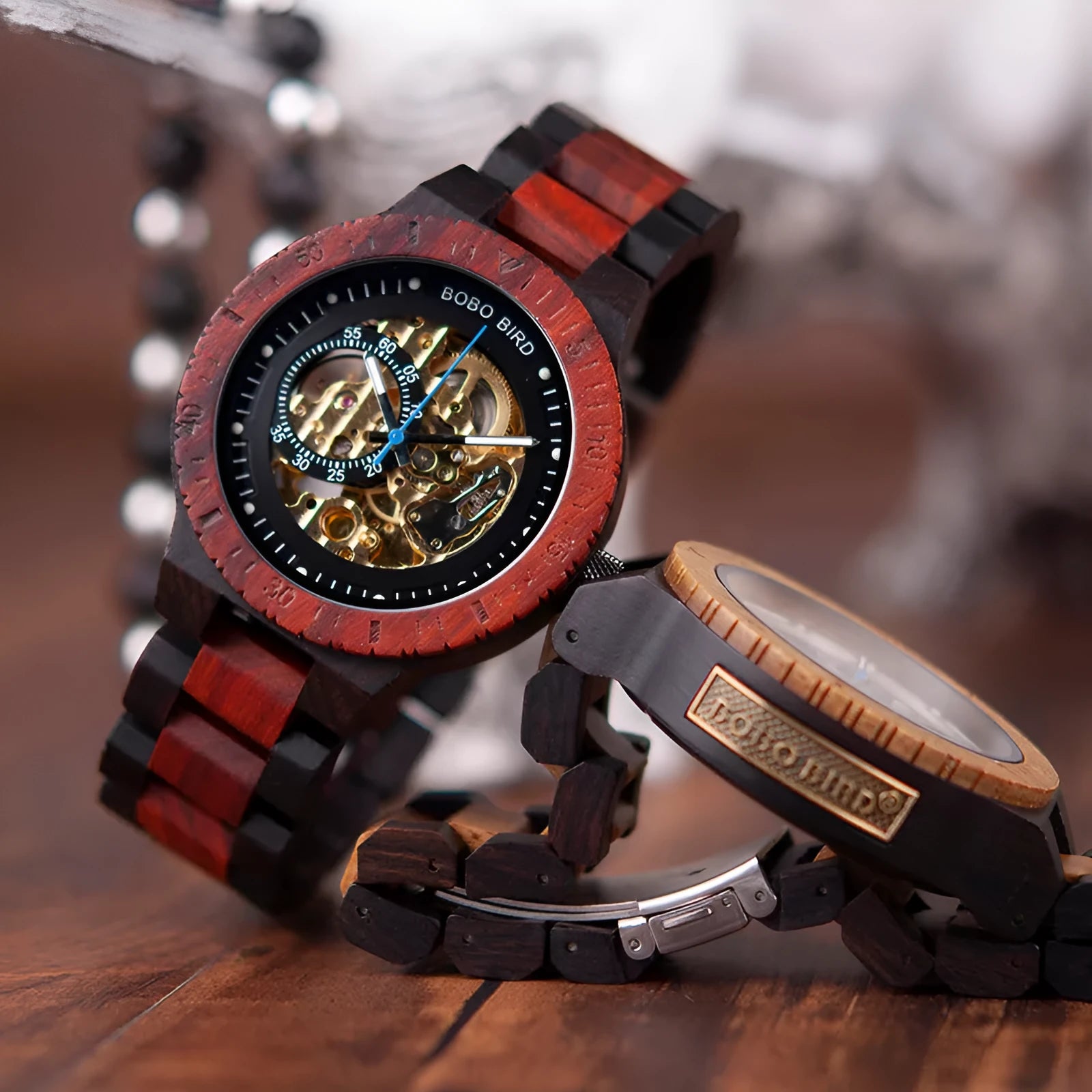 BOBO BIRD W-R05 brown automatic mechanical wood watch for men with 47.9mm wood bezel