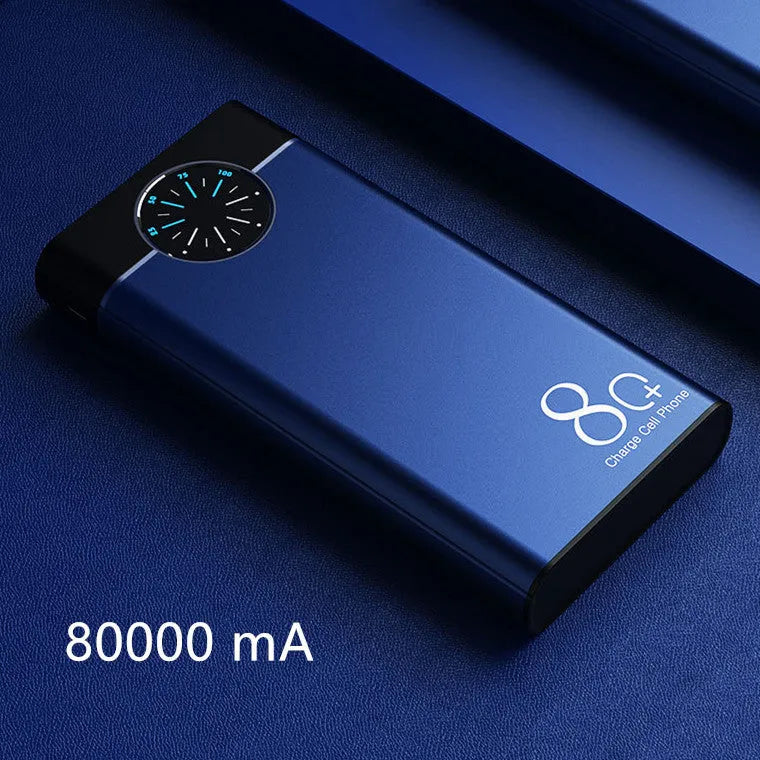 Black 20000mAh fast charging power bank with alloy shell and LED light