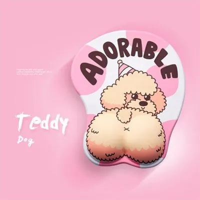 3D corgi-shaped mouse pad with raised wrist support cushion on a desk
