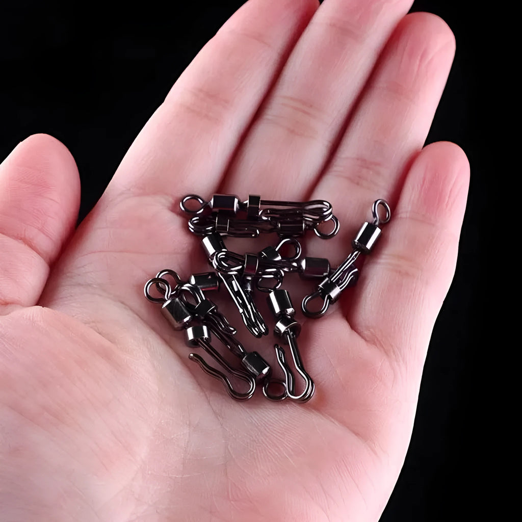 Brass quick change fishing barrel swivel with quick release mechanism in a 5-piece set