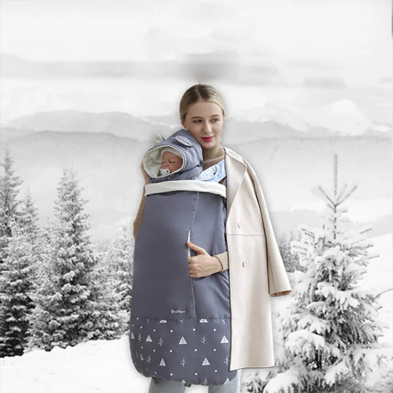 Baby carrier cloak cover windproof quilt coral fleece 78x64cm with detachable hood and reflective tape in Blue