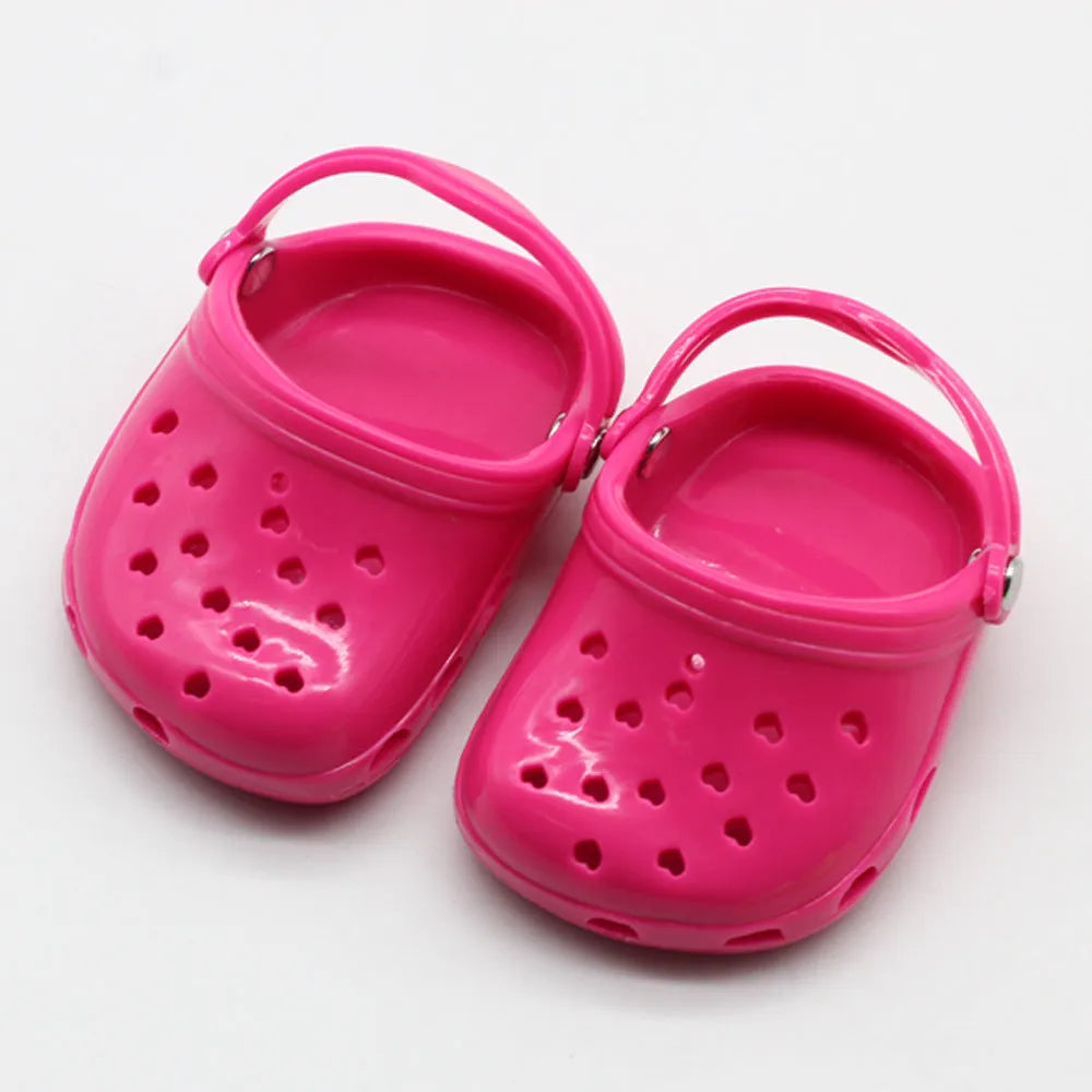 Plastic doll beach slippers in blue, red, yellow and green colours for fashion doll accessories