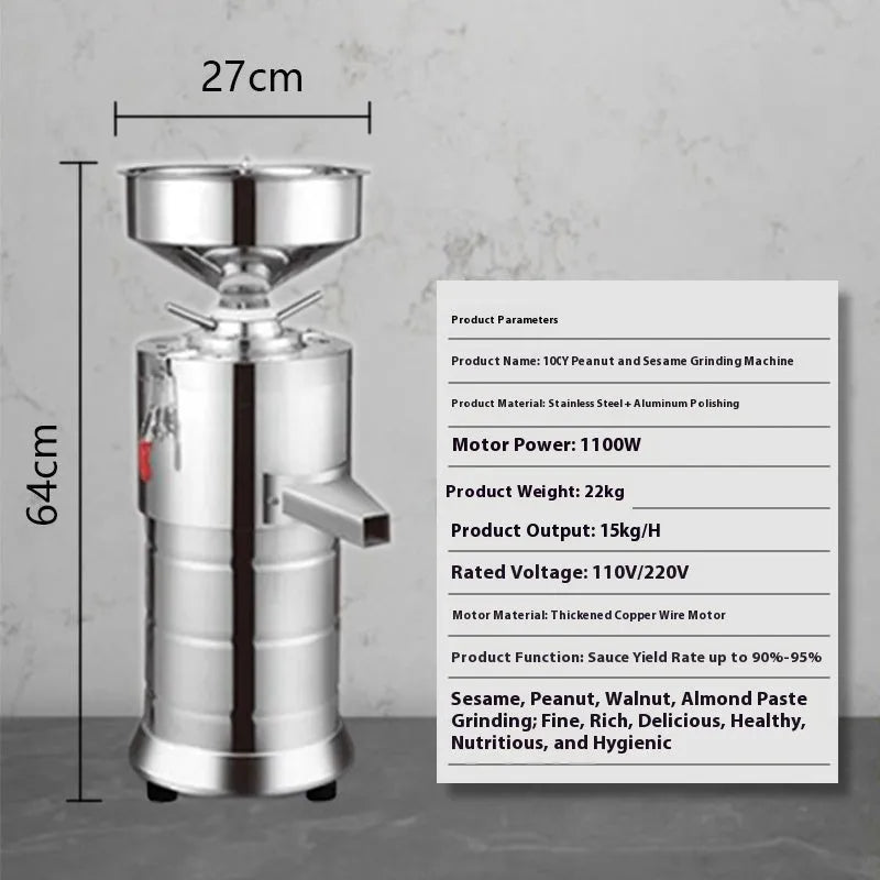 Stainless steel electric sesame paste grinding machine for home kitchens