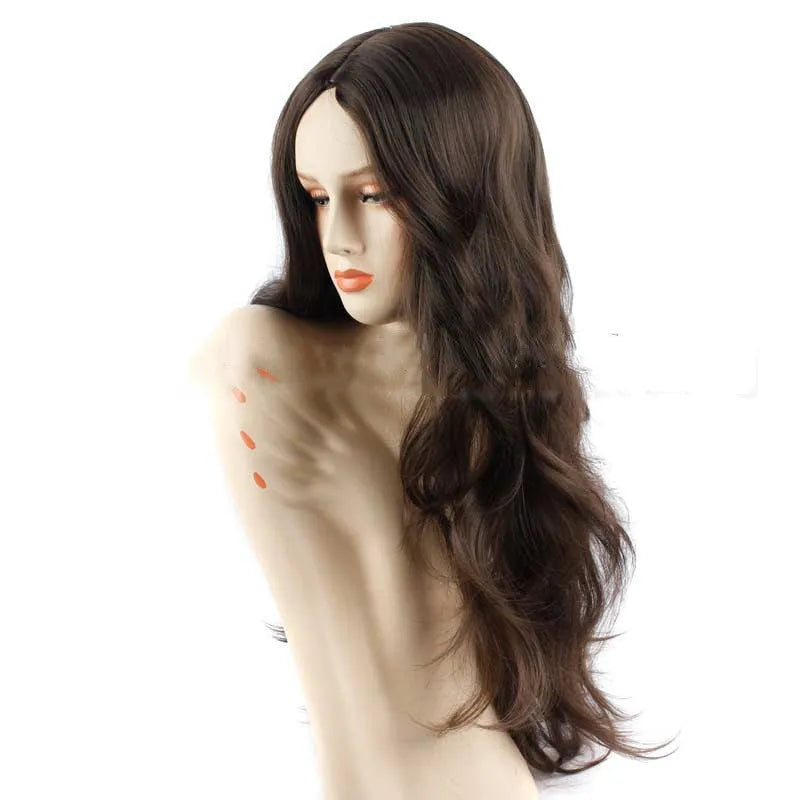 Long 26-inch brown high temperature silk wig with full mechanism cap