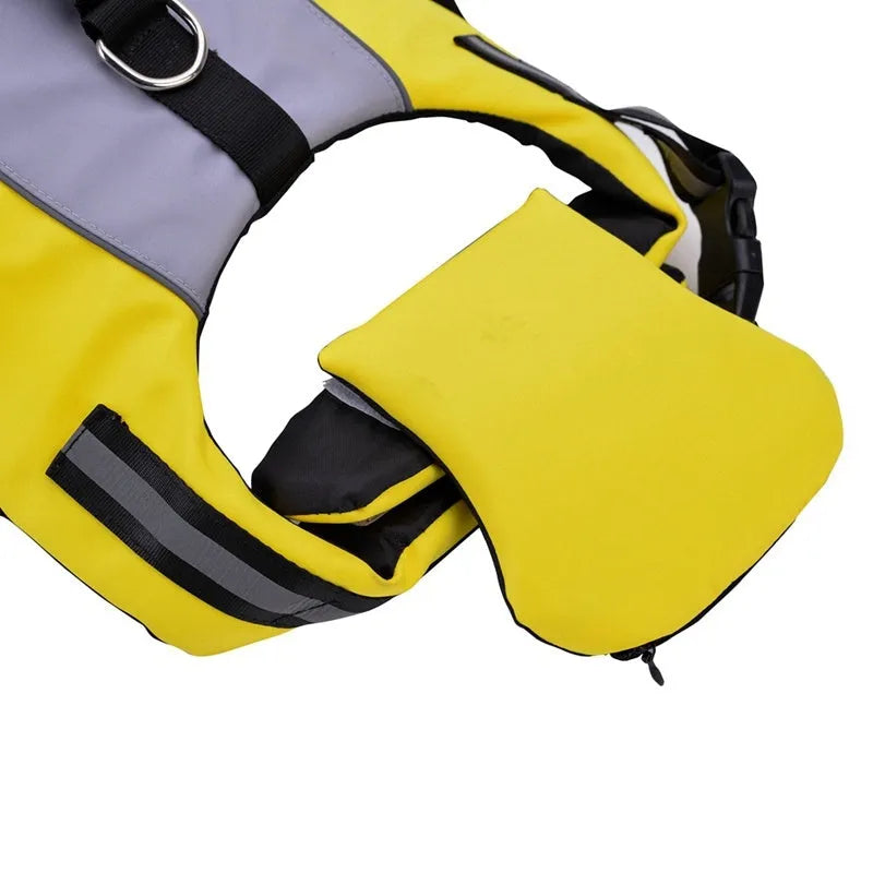 Namsan pet reflective airbag life jacket in fluorescent yellow, with air cushion and reflective strips, front view