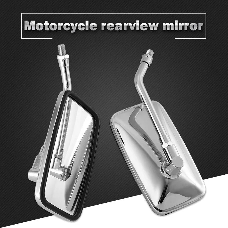 Silver all-metal convex motorcycle rearview mirror for universal fit on motorcycles and scooters