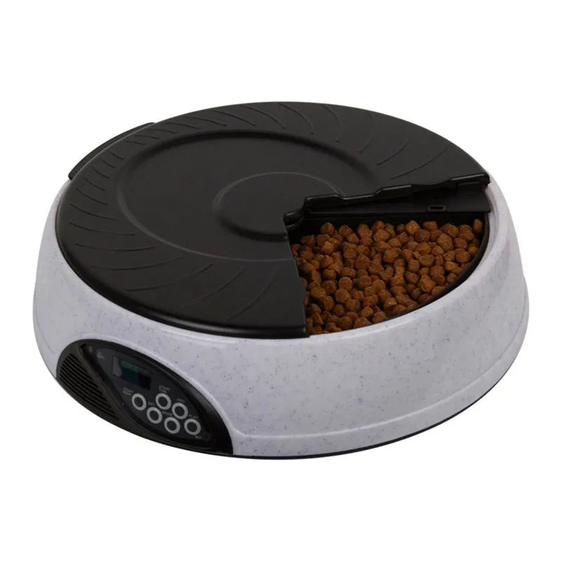 Yellow automatic pet feeder with 6-meal capacity ABS plastic timer and voice recorder