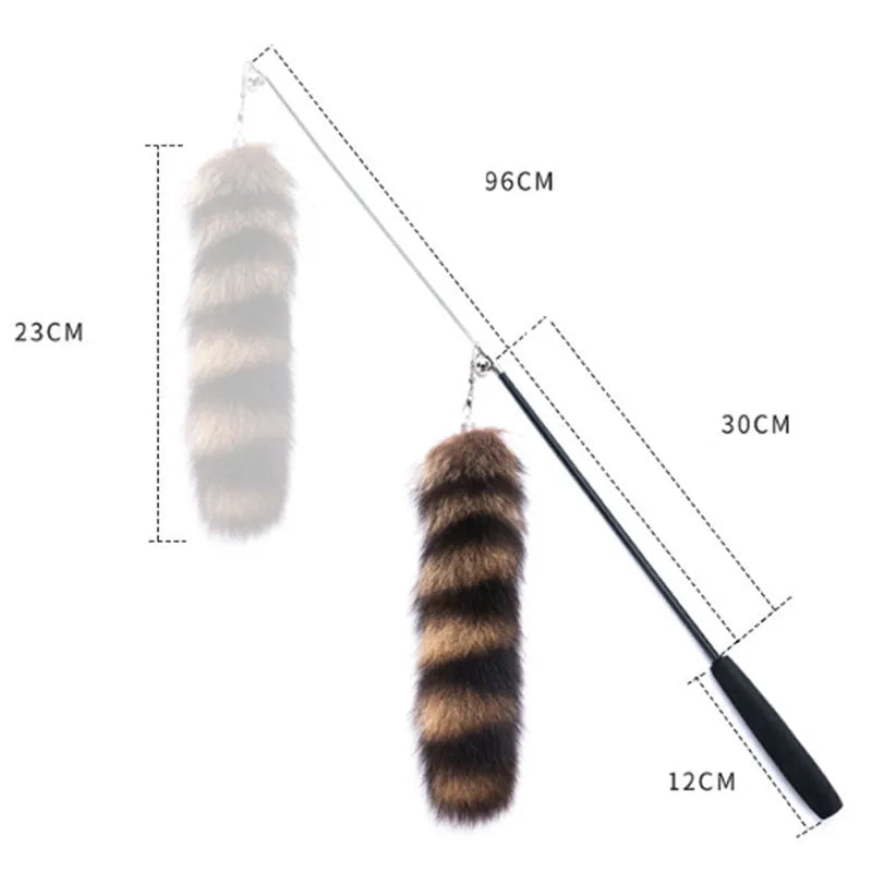 Black cat toy wand teaser with elastic string measuring 42cm for interactive feline play
