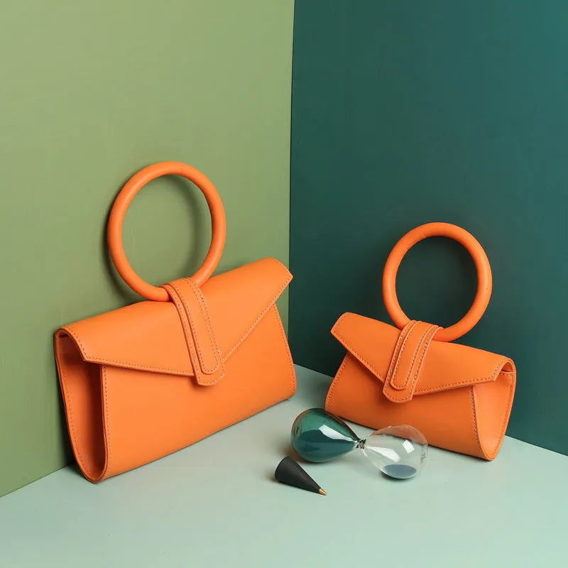 Women's one shoulder diagonal small pocket bag in two-layer cowhide with polyester lining, candy colour envelope shape