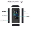 Black portable 5G MiFi router with LCD screen showing network status