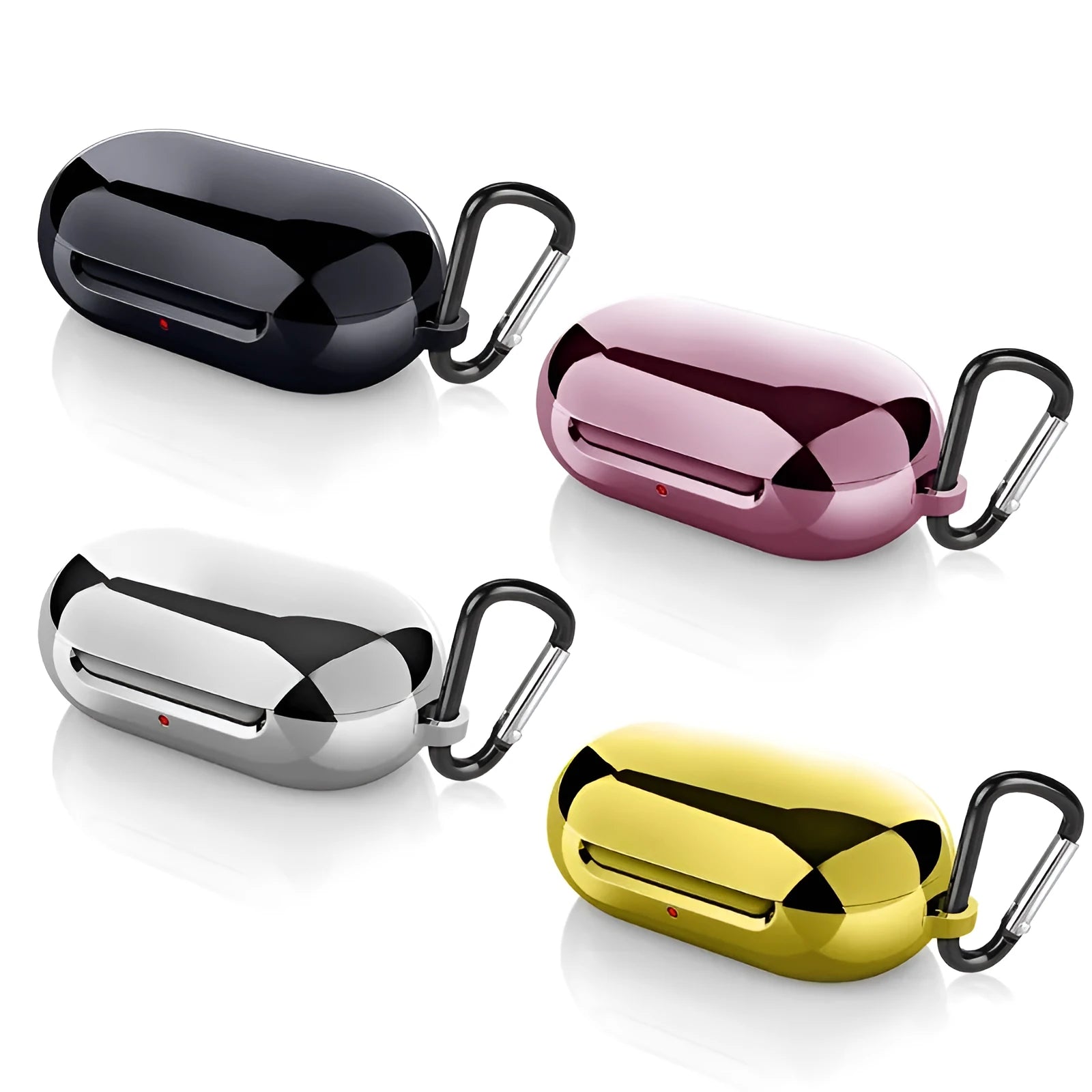 Silicone phone case for iPhone and Galaxy Buds in black, gold, pink or silver colours