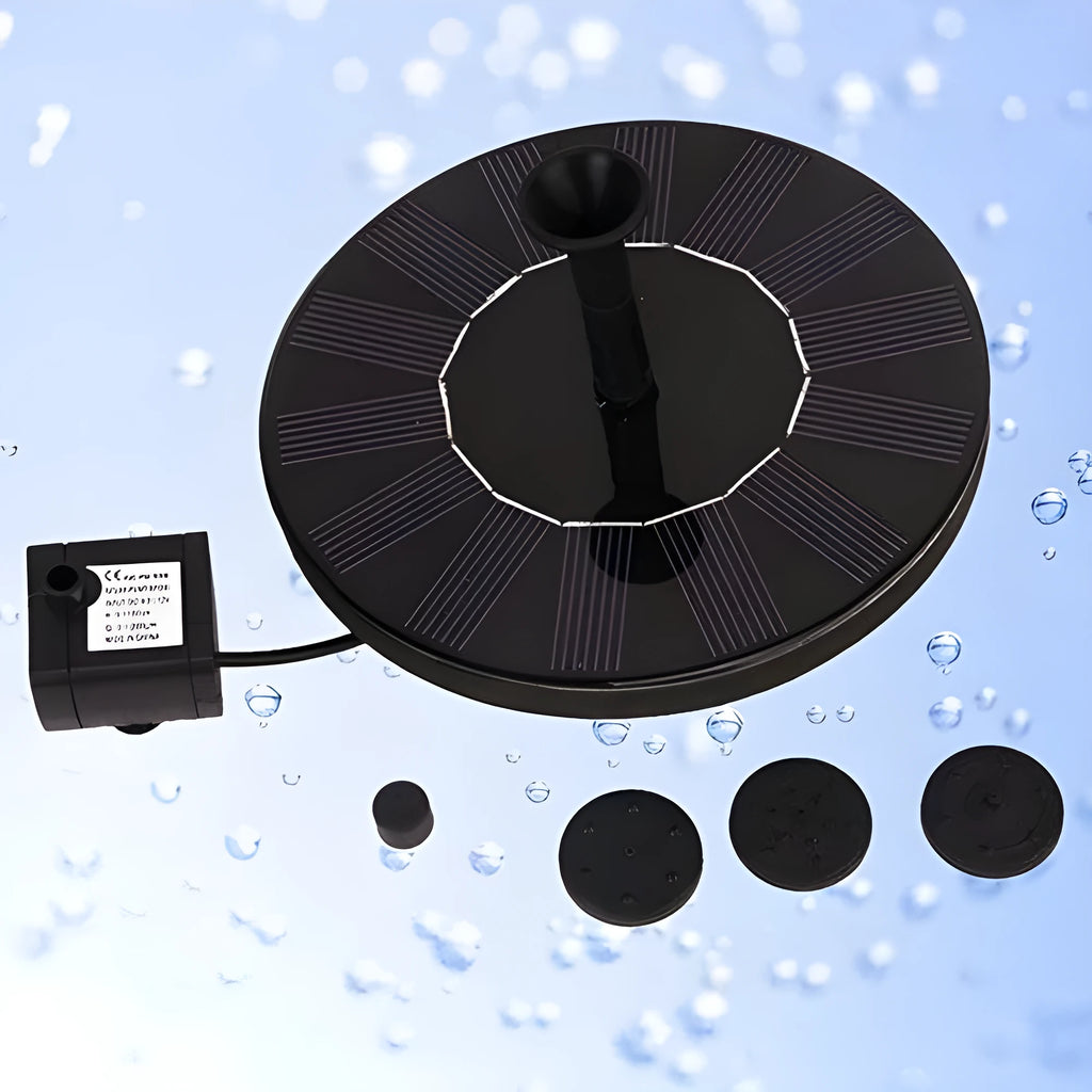 Round 16cm solar fountain pump with integrated solar panel for garden water features