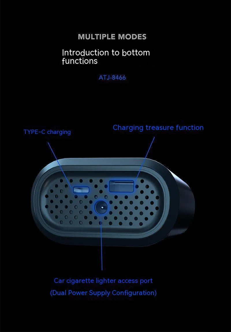 Handheld digital display wireless car tyre inflator with LED light showing pressure reading