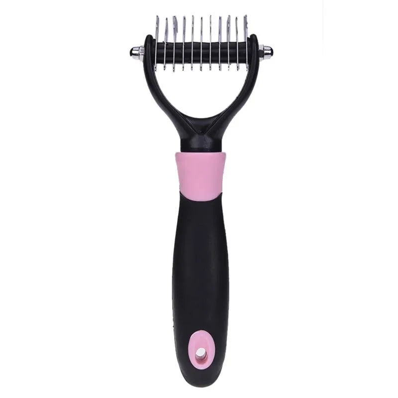 Blue pet dematting comb with stainless steel teeth and soft handle for dogs and cats