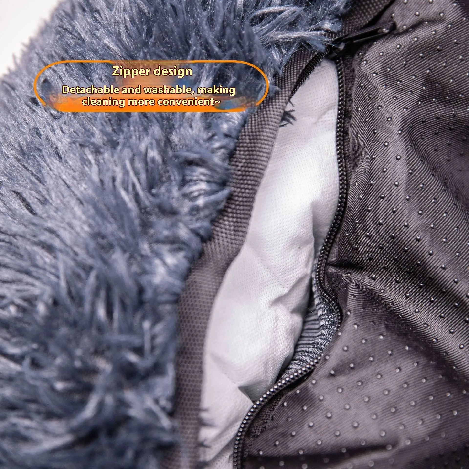 Beige and dark grey winter thermal pet car mats showing raised edge design, in two sizes for vehicle use.