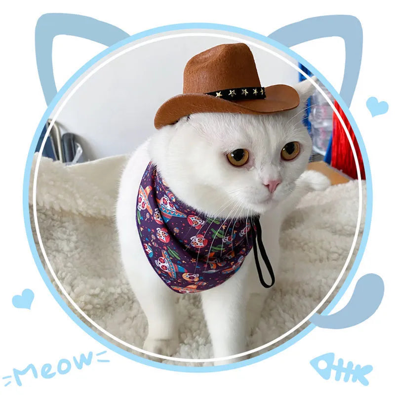British-style cat cowboy hat with ribbon decorations in non-woven fabric