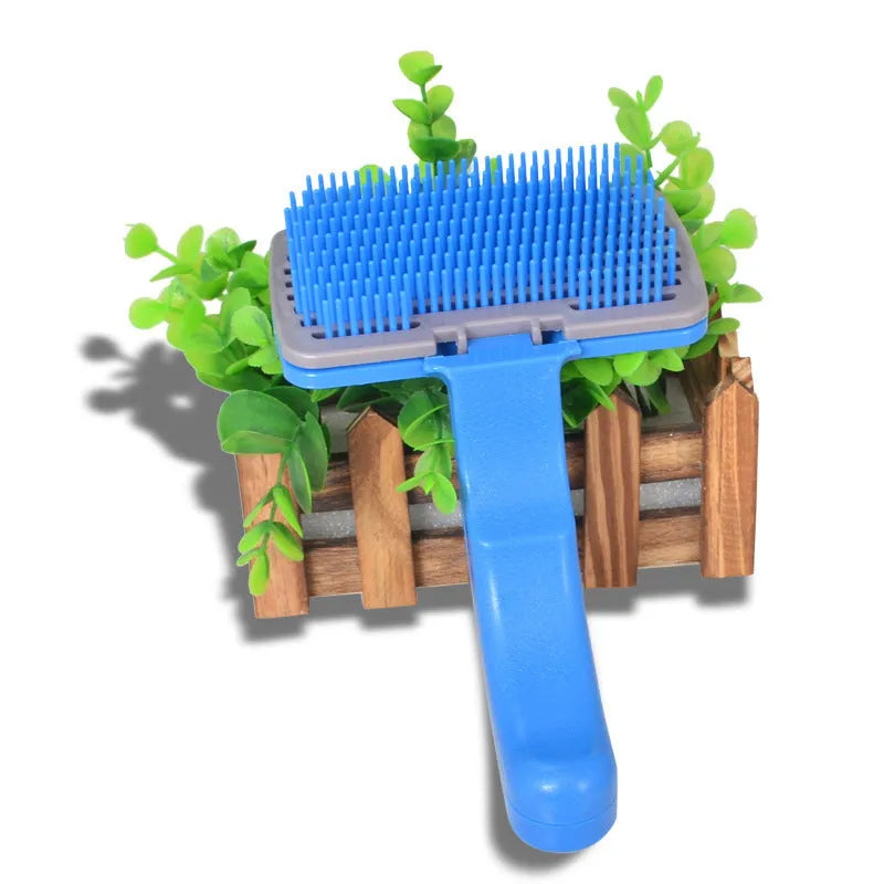 Self-cleaning pet brush comb with durable plastic body, comfortable handle, and 16 x 10 cm size for dogs and cats