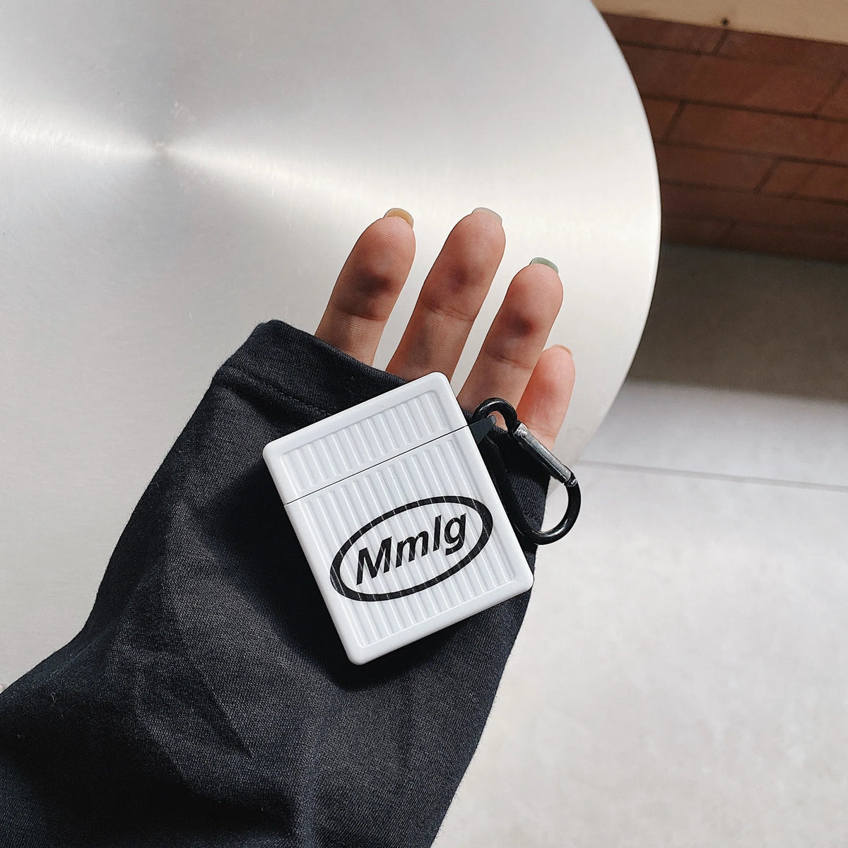 Retro AirPods case in black, white or blue with flip plastic cover and letter design