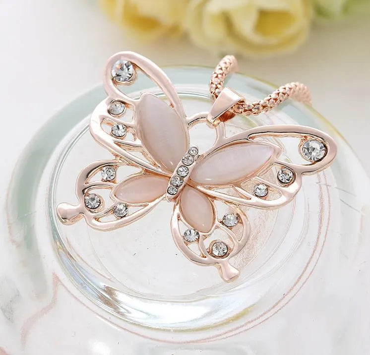 Butterfly Spirit Necklace women alloy snake bone chain pendant gold colour with fall protection