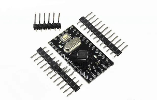 Mini Pro ATMEGA328P microcontroller circuit board showing digital and analog ports