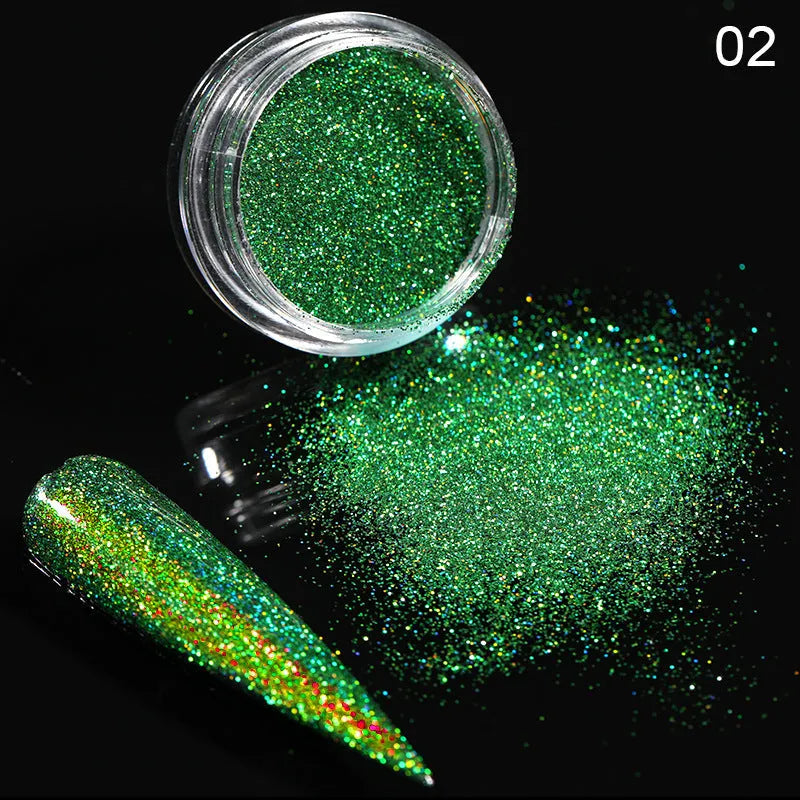 Aurora Magic Nail Powder glitter in laser gradient colours for nail art decoration