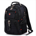 Black business computer backpack with 38-litre capacity showing three compartments for laptop organisation
