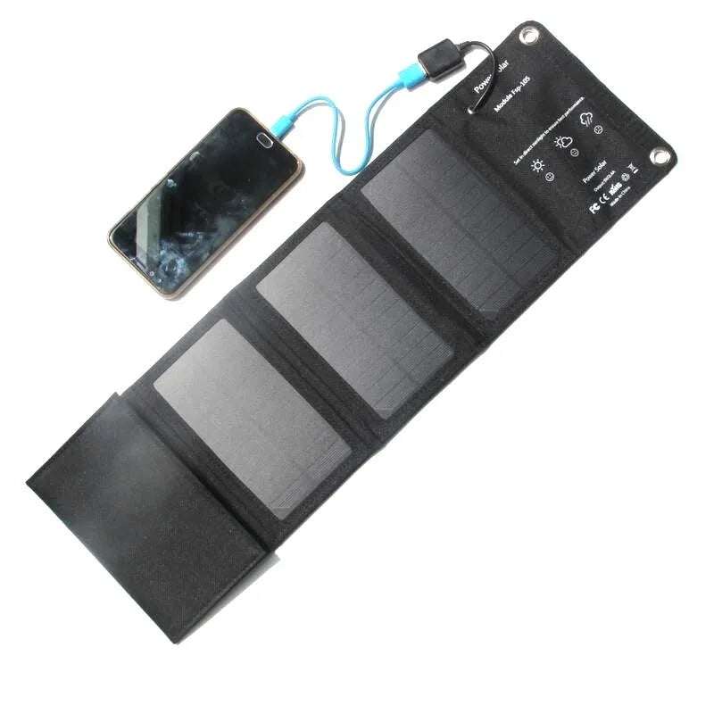 Portable folding black 10W monocrystalline solar charger with USB port folded small